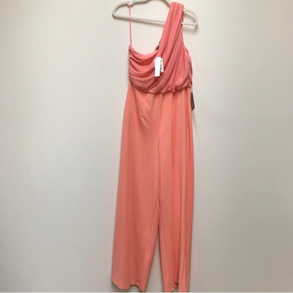 Love X Design One Shoulder Wide Leg Jumpsuit Large Coral Pink Spring Wedding - Picture 2 of 11